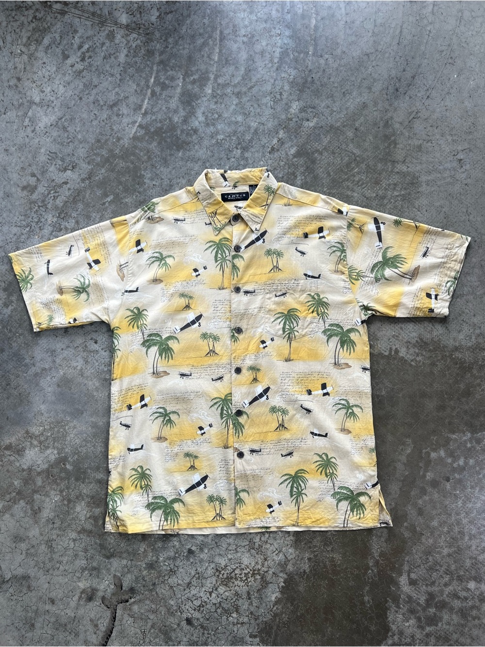 Vintage Tropical Airplane Hawaiian Camp Shirt Rayon Blend Mens L